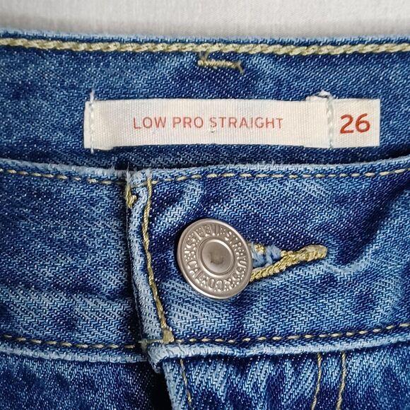 Levi's Low Pro Straight Jeans Womens 26 Blue Distressed Ripped Knee Denim Pants - Picture 12 of 16